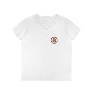 Three J's Woodworking V-Neck T-Shirt — Ladies' Woodshop Logo Tee