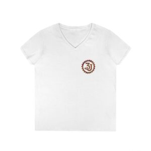 Three J's Woodworking V-Neck T-Shirt — Ladies' Woodshop Logo Tee